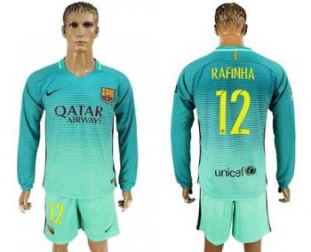 Barcelona #12 Rafinha Sec Away Long Sleeves Soccer Club Jersey