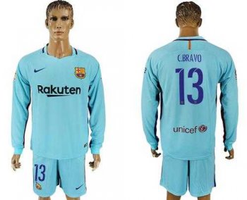 Barcelona #13 C.Bravo Away Long Sleeves Soccer Club Jersey