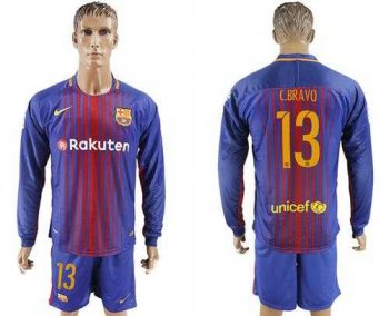 Barcelona #13 C.Bravo Home Long Sleeves Soccer Club Jersey