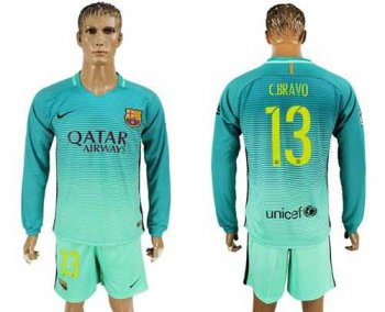 Barcelona #13 C.Bravo Sec Away Long Sleeves Soccer Club Jersey