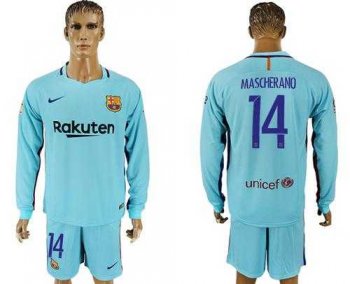 Barcelona #14 Mascherano Away Long Sleeves Soccer Club Jersey