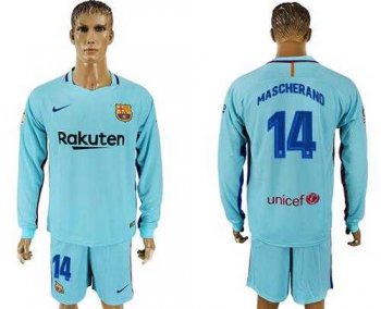 Barcelona #14 Mascherano Away Long Sleeves Soccer Club Jersey