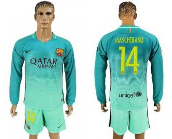 Barcelona #14 Mascherano Sec Away Long Sleeves Soccer Club Jersey