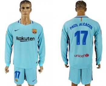 Barcelona #17 Paco Alcacer Away Long Sleeves Soccer Club Jersey