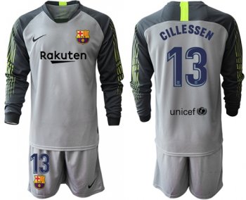 Barcelona #13 Cillessen Grey Goalkeeper Long Sleeves Soccer Club Jersey