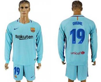 Barcelona #19 Digne Away Long Sleeves Soccer Club Jersey