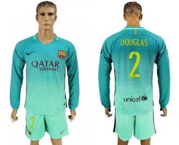 Barcelona #2 Douglas Sec Away Long Sleeves Soccer Club Jersey