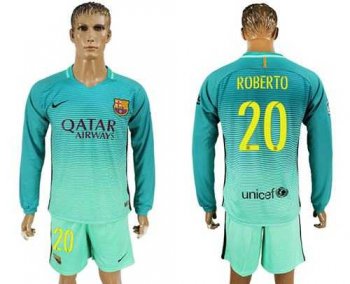 Barcelona #20 Roberto Sec Away Long Sleeves Soccer Club Jersey