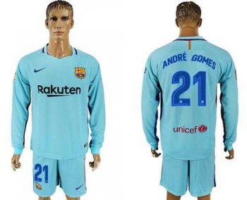 Barcelona #21 Andre Gomes Away Long Sleeves Soccer Club Jersey