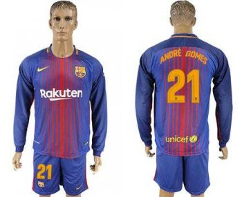 Barcelona #21 Andre Gomes Home Long Sleeves Soccer Club Jersey