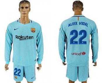 Barcelona #22 Aleix Vidal Away Long Sleeves Soccer Club Jersey