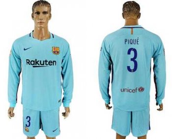 Barcelona #3 Pique Away Long Sleeves Soccer Club Jersey