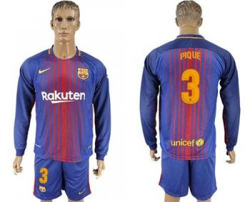 Barcelona #3 Pique Home Long Sleeves Soccer Club Jersey