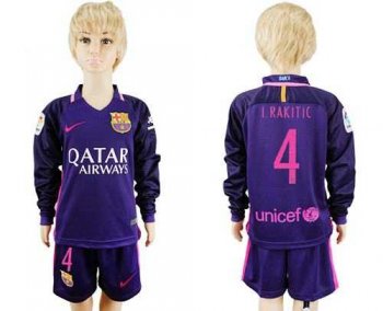 Barcelona #4 I.Rakitic Away Long Sleeves Kid Soccer Club Jersey