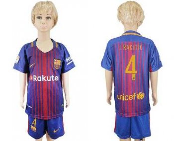 Barcelona #4 I.Rakitic Home Kid Soccer Club Jersey