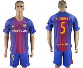 Barcelona #5 Busquets Home Soccer Club Jersey