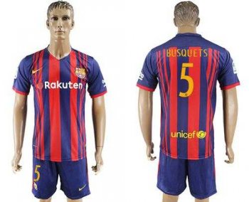 Barcelona #5 Busquets Home Soccer Club Jersey