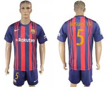 Barcelona #5 Busquets Home Soccer Club Jersey