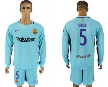 Barcelona #5 Sergio Away Long Sleeves Soccer Club Jersey