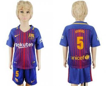 Barcelona #5 Sergio Home Kid Soccer Club Jersey