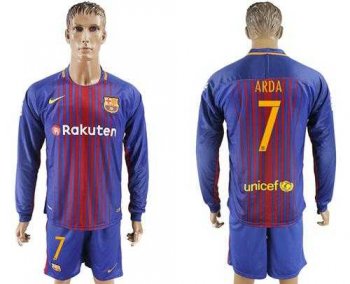 Barcelona #7 Arda Home Long Sleeves Soccer Club Jersey