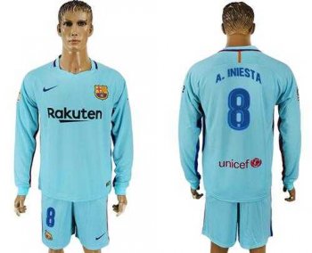 Barcelona #8 A.Iniesta Away Long Sleeves Soccer Club Jersey