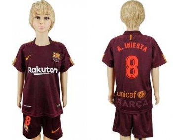 Barcelona #8 A.Iniesta Sec Away Kid Soccer Club Jersey