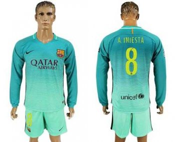 Barcelona #8 A.Iniesta Sec Away Long Sleeves Soccer Club Jersey