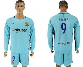 Barcelona #9 Suarez Away Long Sleeves Soccer Club Jersey