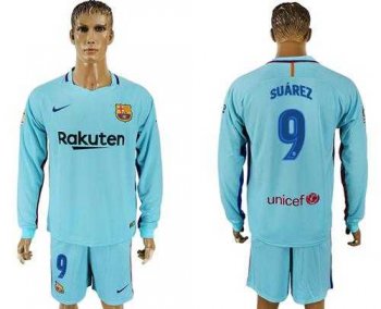 Barcelona #9 Suarez Away Long Sleeves Soccer Club Jersey