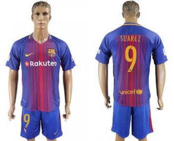 Barcelona #9 Suarez Home Soccer Club Jersey