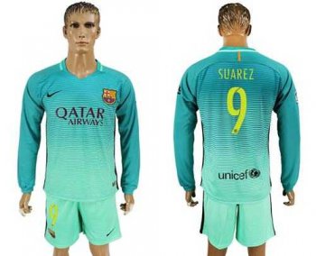 Barcelona #9 Suarez Sec Away Long Sleeves Soccer Club Jersey