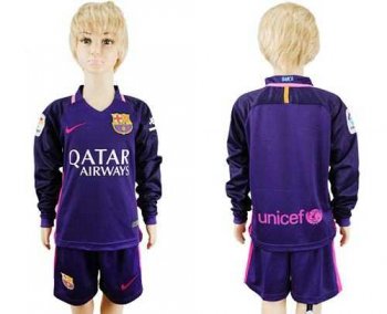 Barcelona Blank Away Long Sleeves Kid Soccer Club Jersey