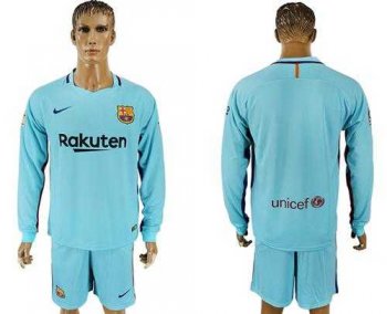 Barcelona Blank Away Long Sleeves Soccer Club Jersey