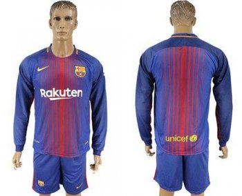 Barcelona Blank Home Long Sleeves Soccer Club Jersey