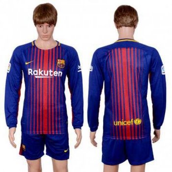 Barcelona Blank Home Long Sleeves Soccer Club Jersey