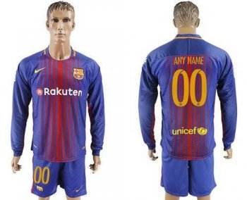 Barcelona Personalized Home Long Sleeves Soccer Club Jersey