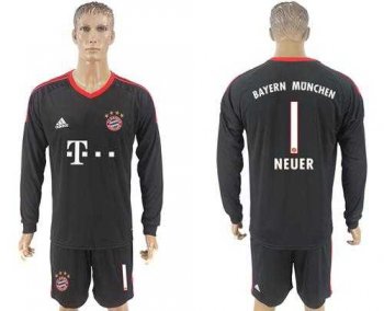 Bayern Munchen #1 Neuer Black Goalkeeper Long Sleeves Soccer Club Jersey