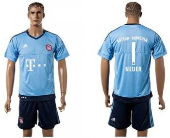 Bayern Munchen #1 Neuer Light Blue Goalkeeper Soccer Club Jersey