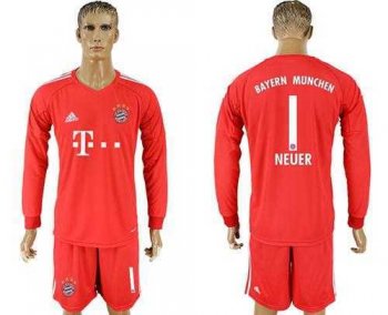 Bayern Munchen #1 Neuer Red Goalkeeper Long Sleeves Soccer Club Jersey