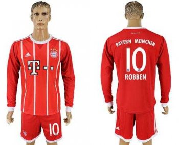 Bayern Munchen #10 Robben Home Long Sleeves Soccer Club Jersey