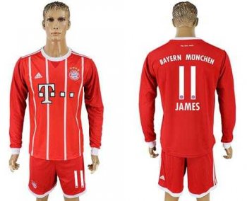 Bayern Munchen #11 James Home Long Sleeves Soccer Club Jersey