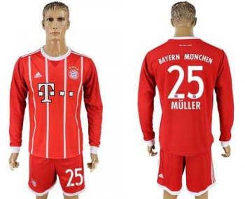 Bayern Munchen #25 Muller Home Long Sleeves Soccer Club Jersey