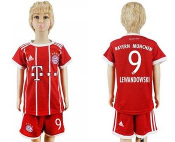 Bayern Munchen #9 Lewandowski Home Kid Soccer Club Jersey