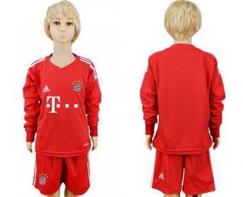 Bayern Munchen Blank Red Goalkeeper Long Sleeves Kid Soccer Club Jersey