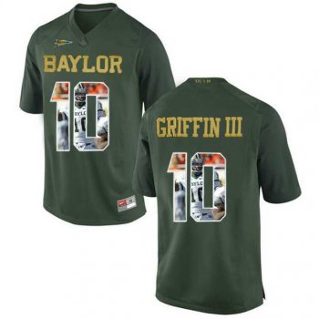 Baylor Bears #10 Robert Griffin III Green With Portrait Print College Football Jersey2