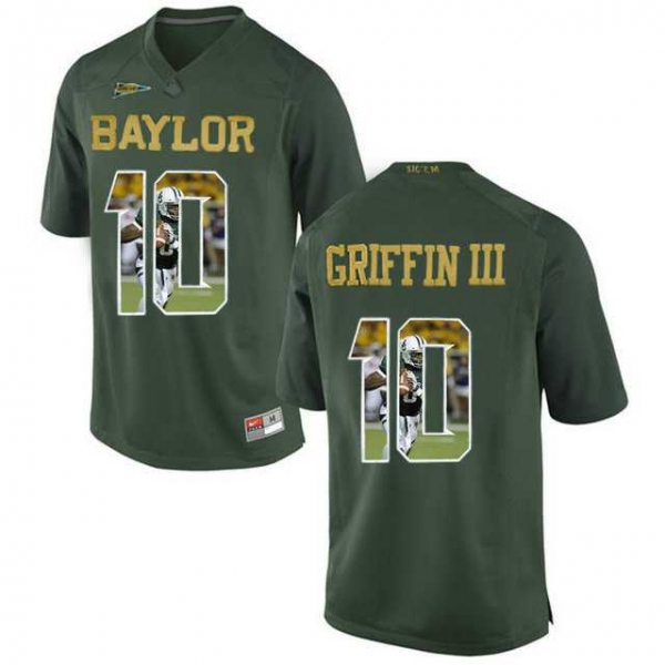 Baylor Bears #10 Robert Griffin III Green With Portrait Print College Football Jersey3