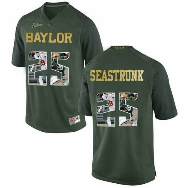 Baylor Bears #25 Lache Seastrunk Green With Portrait Print College Football Jersey2