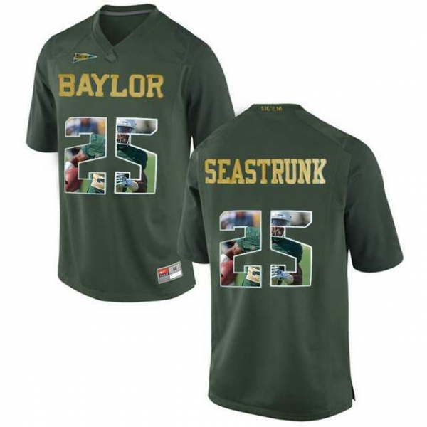 Baylor Bears #25 Lache Seastrunk Green With Portrait Print College Football Jersey3