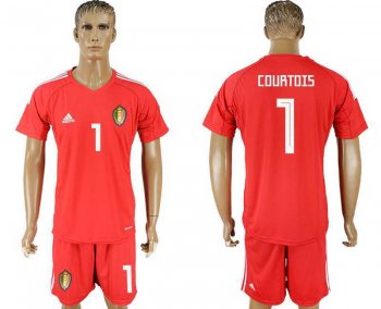 Belgium #1 COURTOIS Red Goalkeeper 2018 FIFA World Cup Soccer Jersey